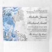 Dusty Blue Rose Blumenblume Foto Weißes Marmor Hoc Dreifach Gefaltete Einladung (Innen Erste Seite)
