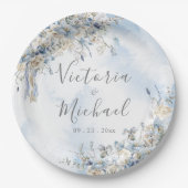 Dusty Blue Rose Blumenwasser Hochzeit Pappteller (Vorderseite)