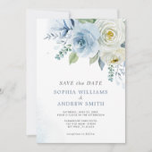 Dusty Blue Rose BlumenWedding Save the Date Einladung (Vorderseite)