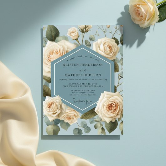 Dusty Blue Rose Botanical Wedding Einladung