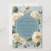 Dusty Blue Rose Botanical Wedding Einladung (Vorderseite)