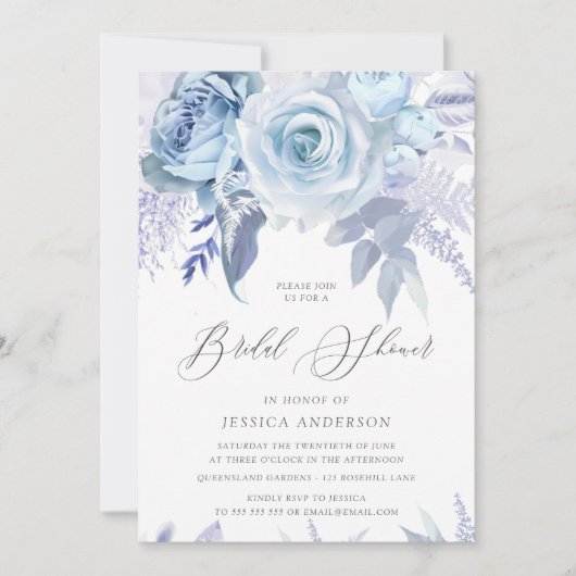 Dusty Blue Rose Brautparty Einladung (Vorderseite)