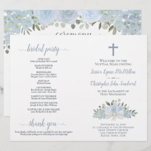 Dusty Blue Rose DIY Fold Katholic Wedding Program