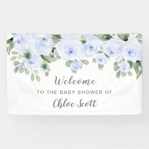 Dusty Blue Rose Floral Baby Dusche Empfang Banner