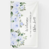 Dusty Blue Rose Floral Baby Dusche Empfang Banner (Vertikal)