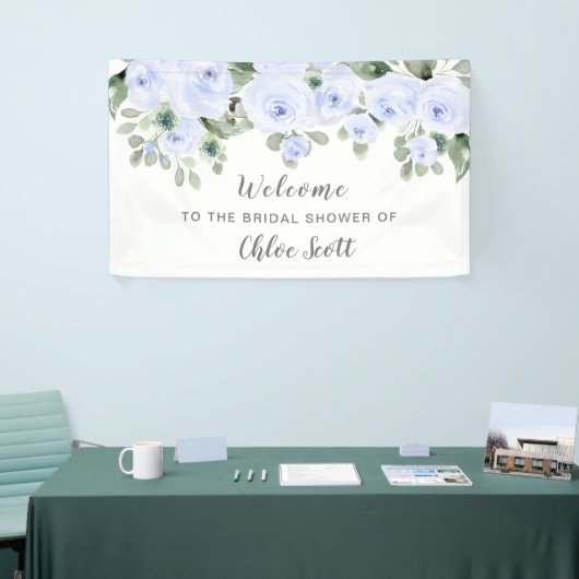 Dusty Blue Rose Floral Brautparty Willkommen Banner (Messeveranstaltung)