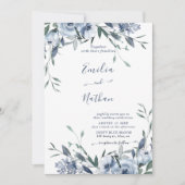 Dusty Blue Rose Floral Wedding Einladung (Vorderseite)