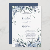 Dusty Blue Rose Floral Wedding Einladung (Vorne/Hinten)