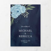 Dusty Blue Rose Foto Collage Navy Blue Wedding Dreifach Gefaltete Einladung (Cover)