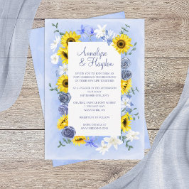Dusty Blue Rose, gelbe Sonnenblumen Hochzeit Einladung