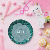 Dusty Blue Rose Glittery Monogram Elegant Wedding Pappteller (Party)