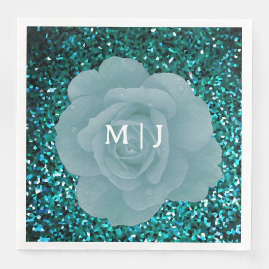 Dusty Blue Rose Glittery Monogram Elegant Wedding Serviette (Vorderseite)
