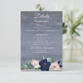 Dusty Blue Rose Gold Aquarell Blumendetails Begleitkarte (Stehend Vorderseite)