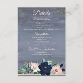 Dusty Blue Rose Gold Aquarell Blumendetails Begleitkarte