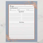 Dusty Blue Rose Gold Foliage Recipe Binder Page (Vorderseite)