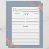 Dusty Blue Rose Gold Foliage Recipe Binder Page (Vorne/Hinten)