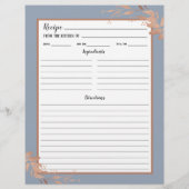 Dusty Blue Rose Gold Foliage Recipe Binder Page (Rückseite)