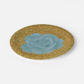 Dusty Blue Rose Gold Glitzer Brautparty Wedding Pappteller (Schrägansicht)