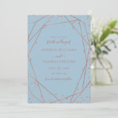 Dusty Blue Rose Gold Glitzer Geometric Wedding Save The Date (Stehend Vorderseite)