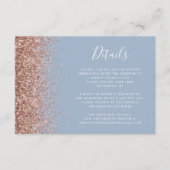 Dusty Blue Rose Gold Glitzer Hochzeitdetails Begleitkarte (Vorderseite)