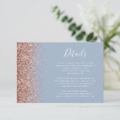 Dusty Blue Rose Gold Glitzer Hochzeitdetails Begleitkarte (Stehend Vorderseite)