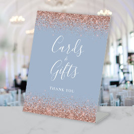 Dusty Blue Rose Gold Glitzer Wedding Cards Geschen Sockelschild