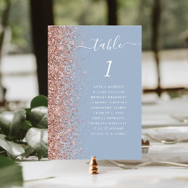 Dusty Blue Rose Gold Glitzer Wedding Tischnummer
