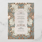 Dusty Blue Rose Gold Pimpernel William Morris Folieneinladung (Vorderseite)