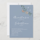 Dusty Blue Rose Gold Pink Floral Wedding Einladung (Vorderseite)