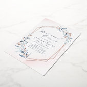 Dusty Blue Rose Gold Rustikale Probe Abendessen Folieneinladung (Gedreht)