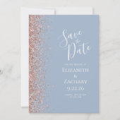 Dusty Blue Rose Gold Save the Date Ankündigung (Vorderseite)