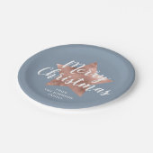 Dusty Blue Rose Gold Star Frohe Weihnachten Pappteller (Schrägansicht)