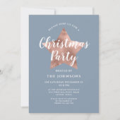 Dusty Blue Rose Gold Star Weihnachts-Party Einladung (Vorderseite)