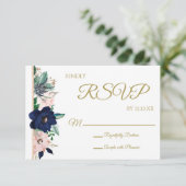 Dusty Blue Rose Gold Watercolor Floral RSVP Card Karte (Stehend Vorderseite)