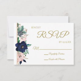 Dusty Blue Rose Gold Watercolor Floral RSVP Card Karte