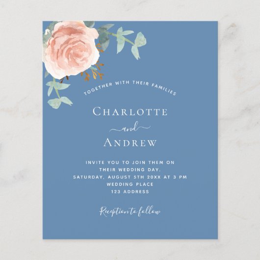 Dusty Blue Rose Goldbudget QR UAWG Hochzeit (Vorderseite)