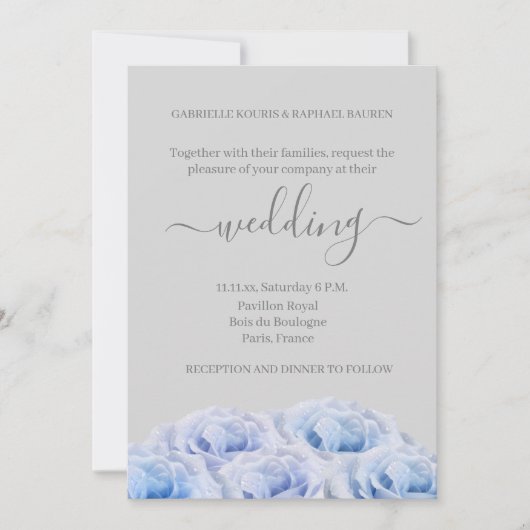 Dusty Blue Rose Grau Hochzeitsfeier Einladung (Vorderseite)