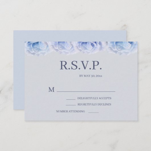 Dusty Blue Rose Gray Elegant Floral Wedding RSVP Einladung (Vorne/Hinten)