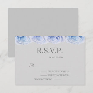 Dusty Blue Rose Gray Elegant Floral Wedding RSVP Einladung