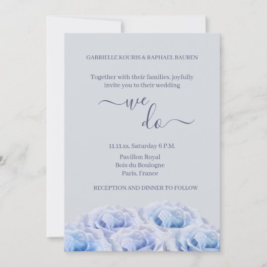 Dusty Blue Rose Gray Floral Elegant We Do Wedding Einladung (Vorderseite)