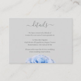 Dusty Blue Rose Gray Floral Wedding Hotel Details Begleitkarte
