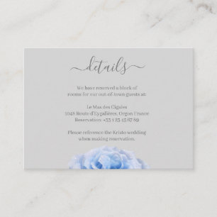 Dusty Blue Rose Gray Floral Wedding Hotel Details Begleitkarte