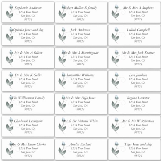 Dusty Blue Rose Guest Name Address Labels (Vorderseite)