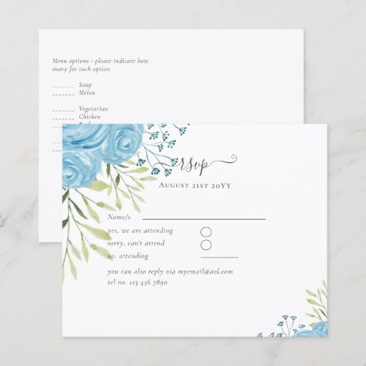 Dusty Blue Rose Hochzeitbudget (Vorne/Hinten)