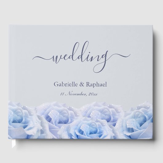 Dusty Blue Rose Light Gray Elegante Wedding Guest Gästebuch (Vorderseite)