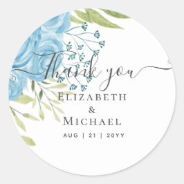 Dusty Blue Rose Limone Blätter Hochzeitbudget Runder Aufkleber