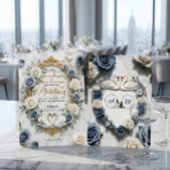 Dusty Blue Rose Marble Swan Fairytale Wedding Einladung