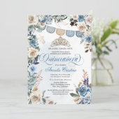 Dusty Blue Rose mit Tiara Country Quinceañera Einladung (Stehend Vorderseite)