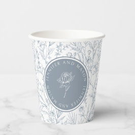 Dusty Blue Rose Monogramm Hochzeitspapier Tassen Pappbecher