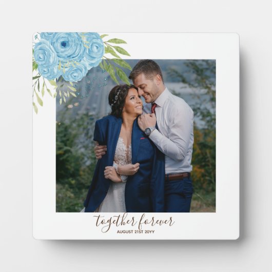 Dusty Blue Rose NewlyWeds Wedding Geschenk Persona Fotoplatte (Vorderseite)